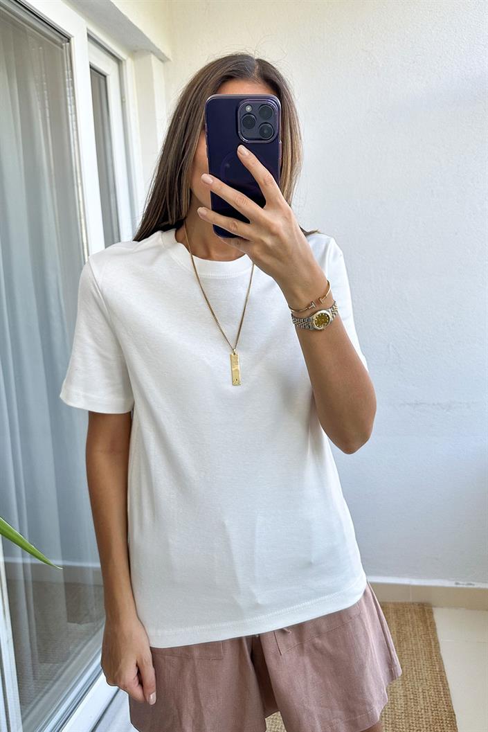 Massimo Bisiklet Yaka Tişört-Ekru