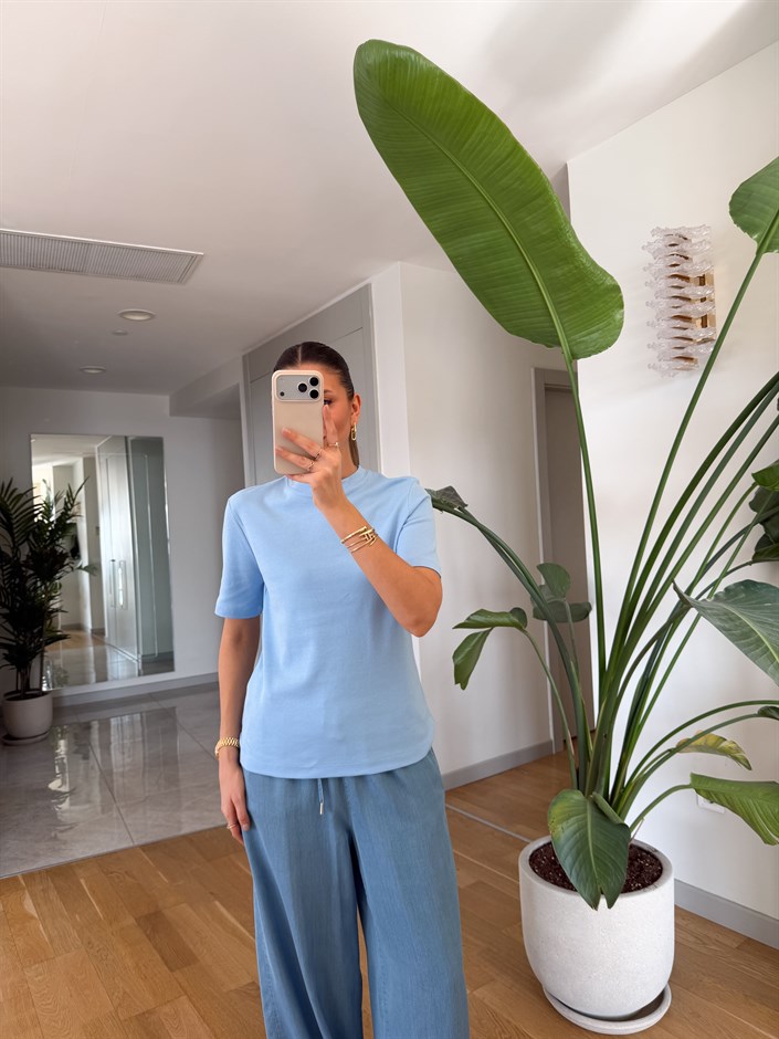 Massimo Bisiklet Yaka Tişört - Orta Mavi 