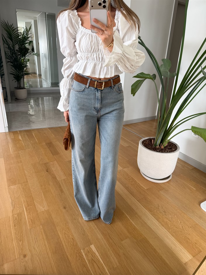 Matthew Yüksek Bel Wide Leg Jean - Eskitme Mavi