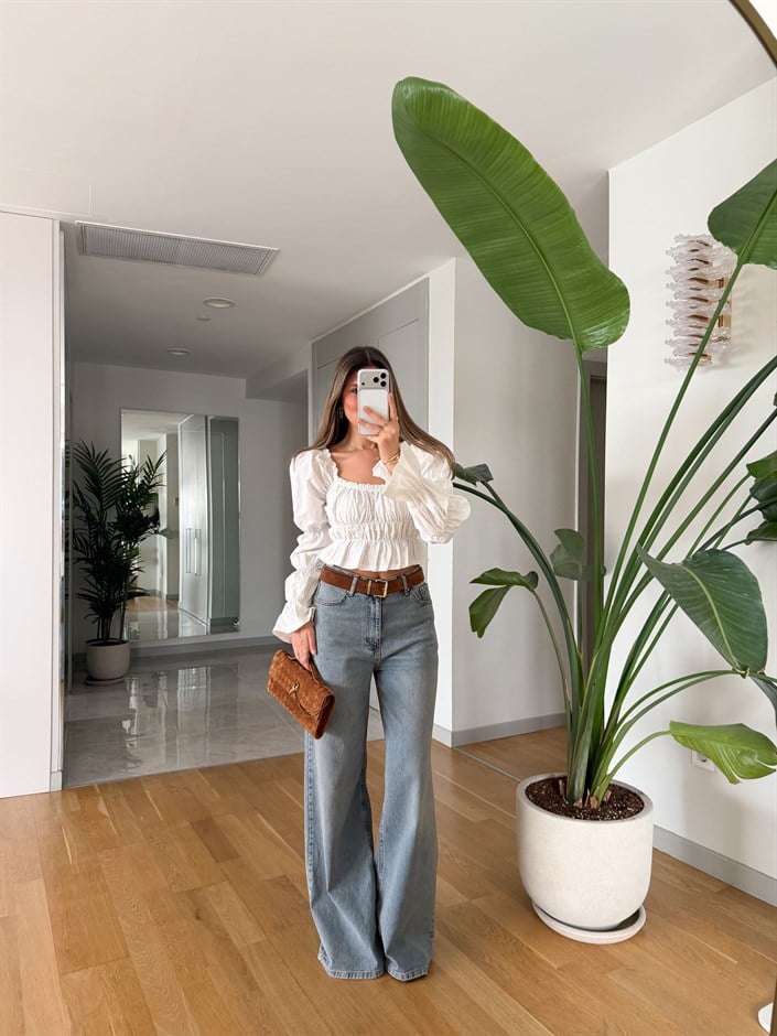 Matthew Yüksek Bel Wide Leg Jean - Eskitme Mavi