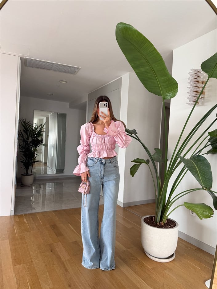 Matthew Yüksek Bel Wide Leg Jean - Orta mavi