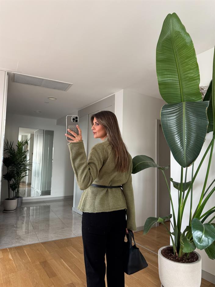 Maxim Kemerli Kruvaze Hırka - Çağla Yeşili