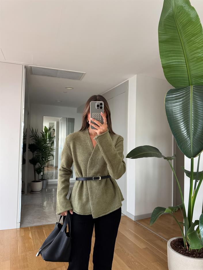 Maxim Kemerli Kruvaze Hırka - Çağla Yeşili