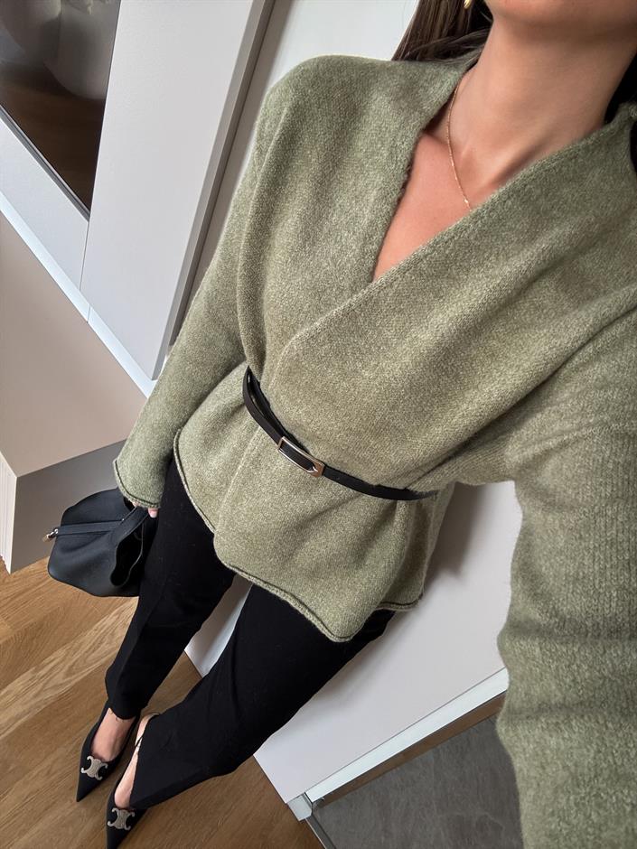 Maxim Kemerli Kruvaze Hırka - Çağla Yeşili