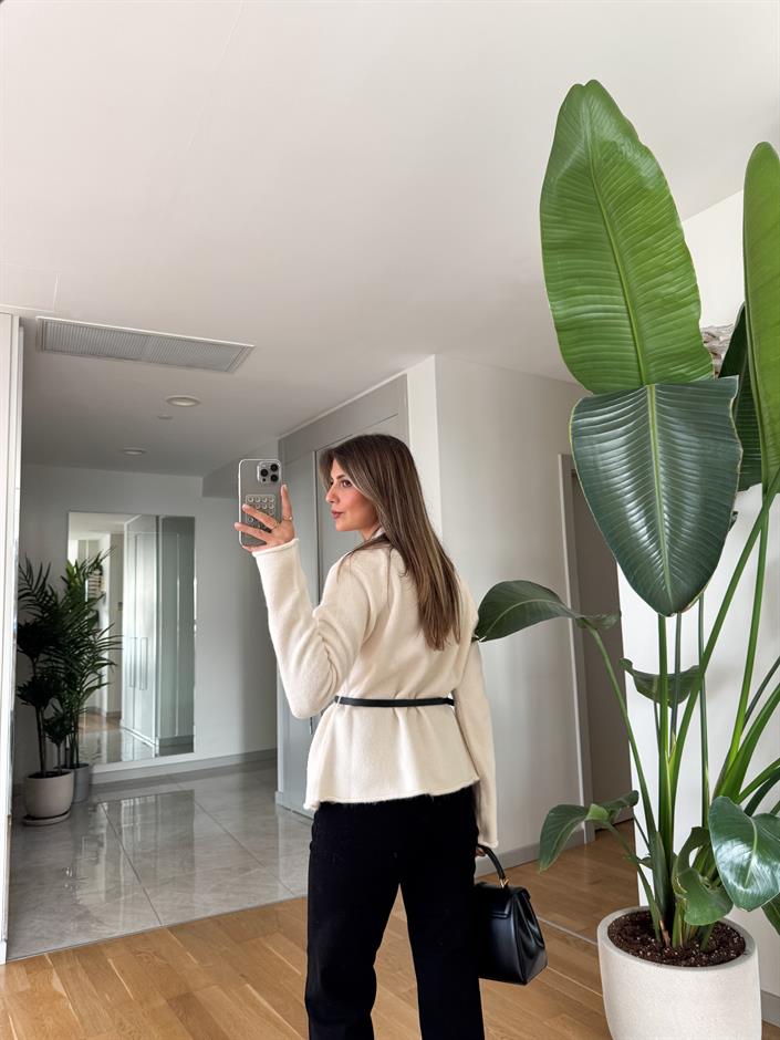 Maxim Kemerli Kruvaze Hırka - Ekru