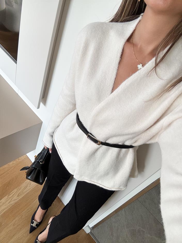 Maxim Kemerli Kruvaze Hırka - Ekru