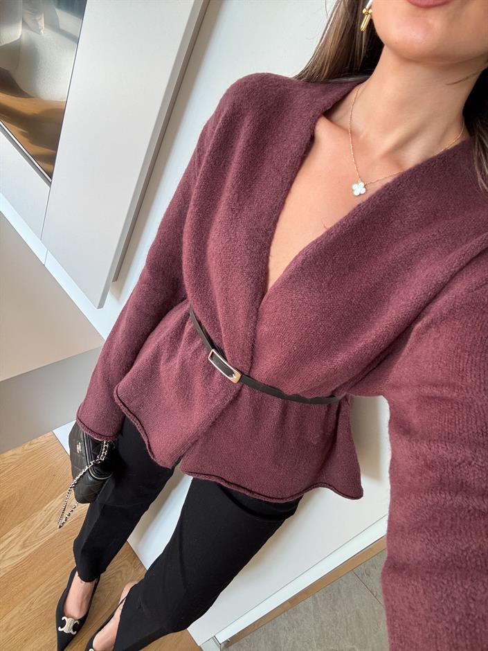 Maxim Kemerli Kruvaze Hırka - Mürdüm 