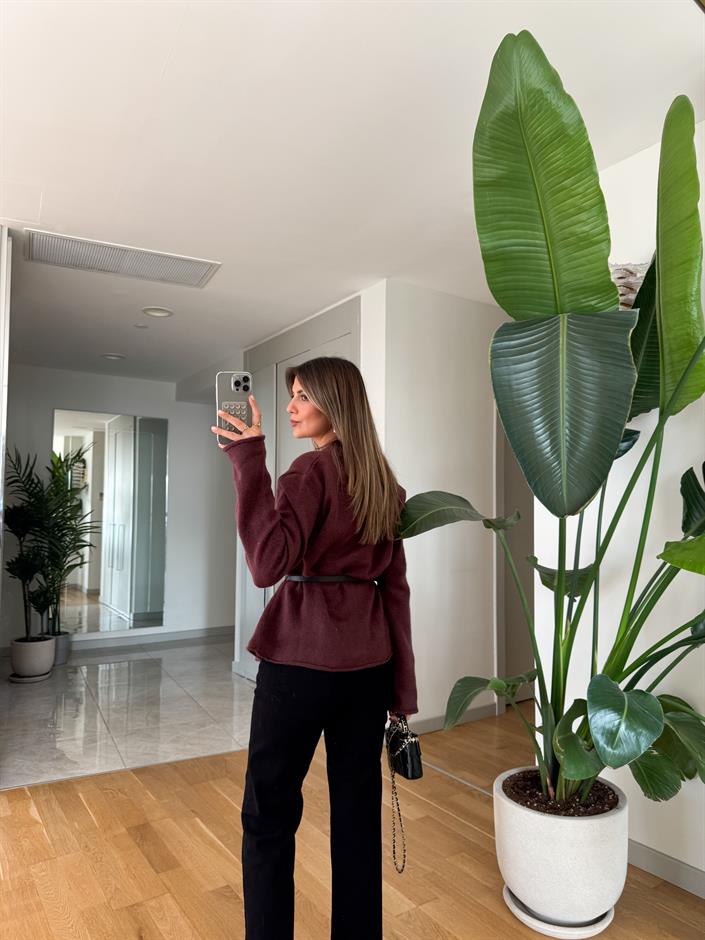 Maxim Kemerli Kruvaze Hırka - Mürdüm 