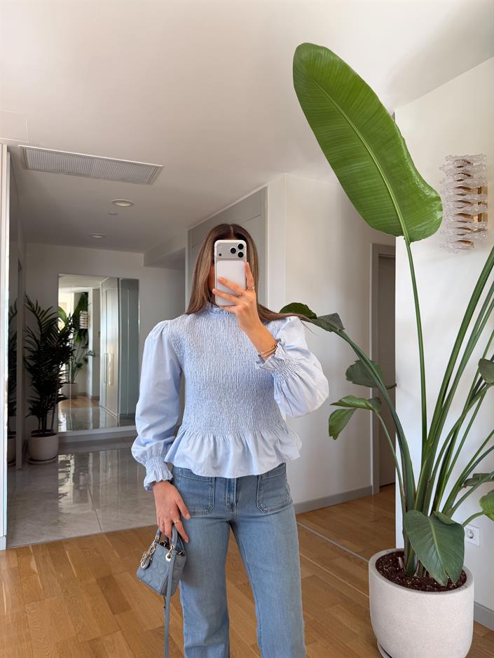 Gipeli Poplin Bluz - Mavi 