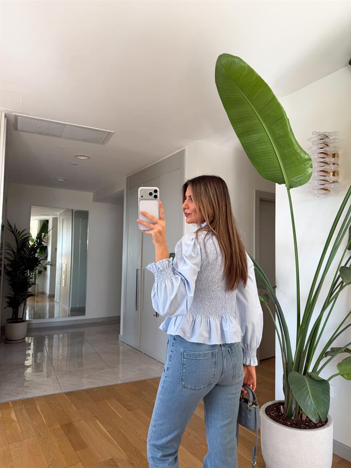 Gipeli Poplin Bluz - Mavi 