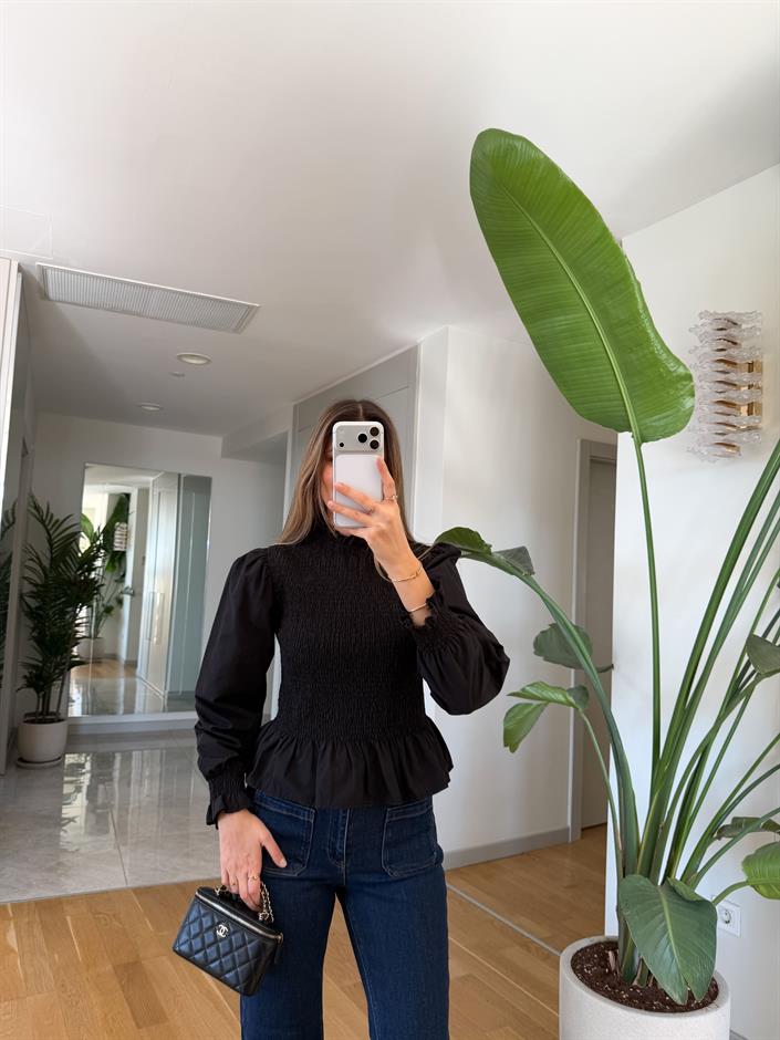 Gipeli Poplin Bluz - Siyah