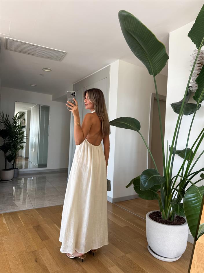 Melina Halter Yaka Elbise - Ekru