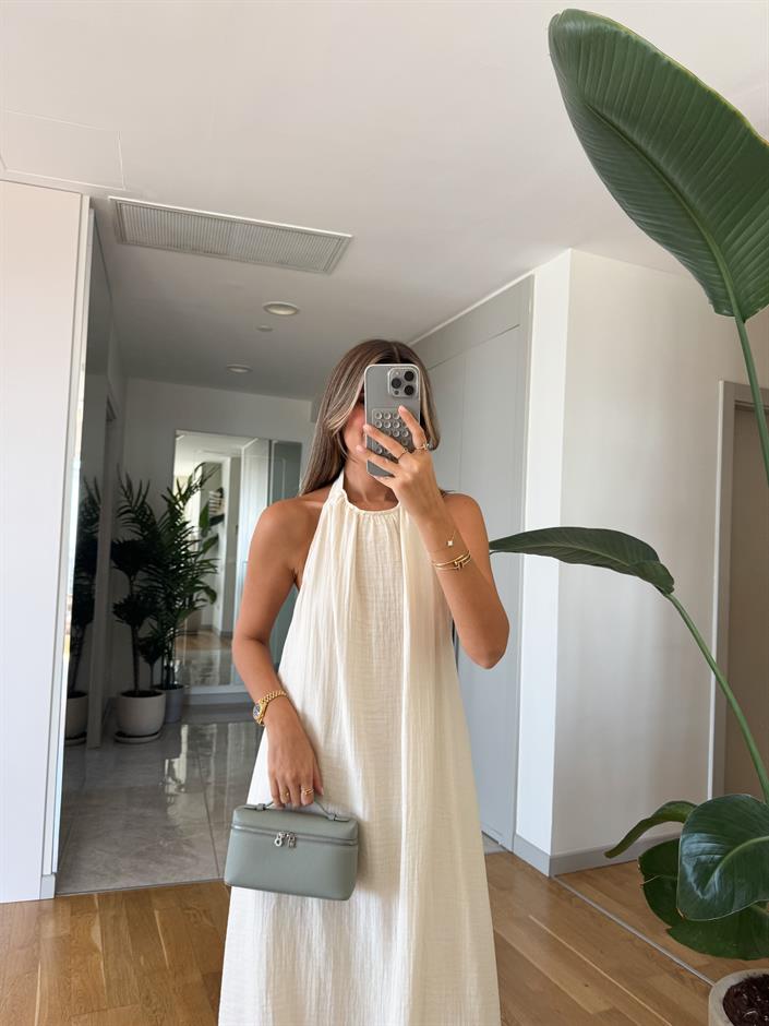 Melina Halter Yaka Elbise - Ekru