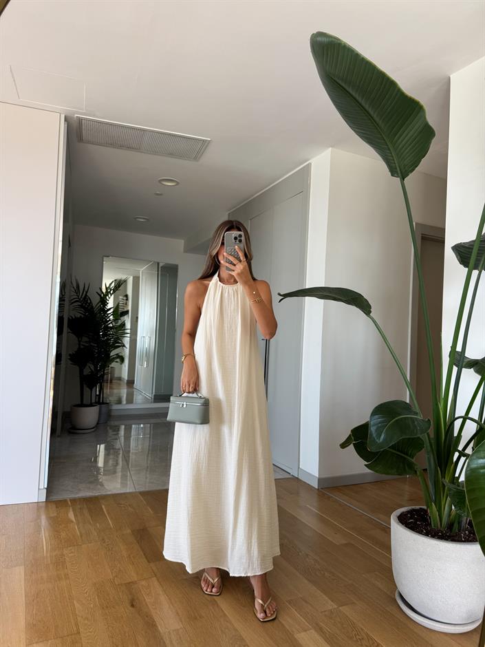 Melina Halter Yaka Elbise - Ekru