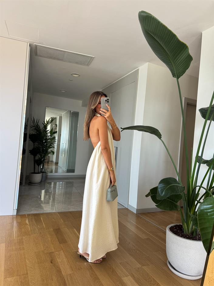 Melina Halter Yaka Elbise - Ekru