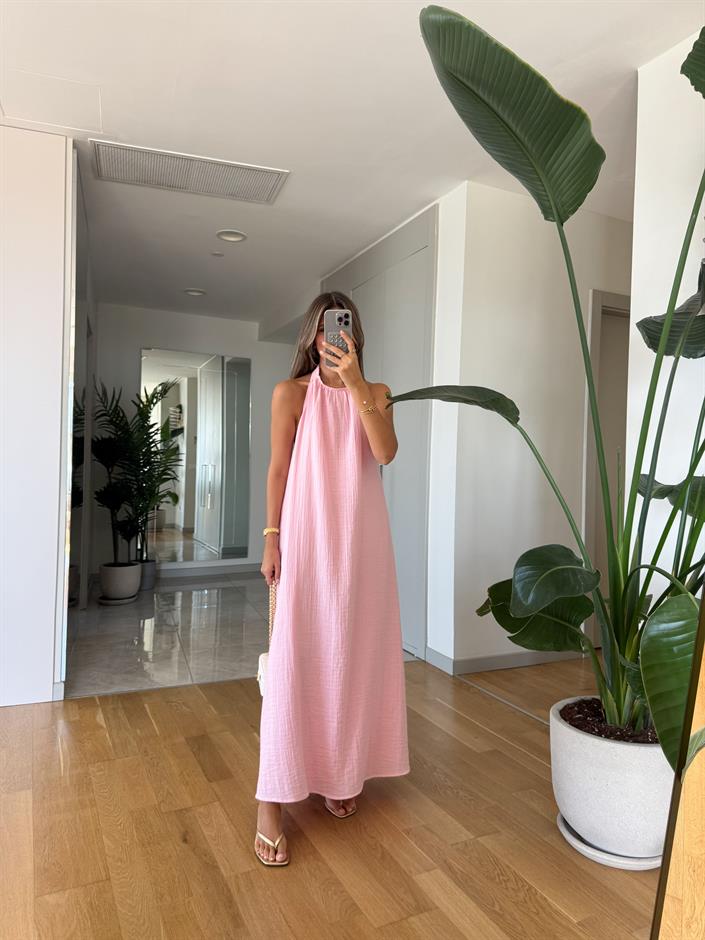 Melina Halter Yaka Elbise - Pembe