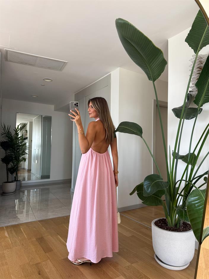 Melina Halter Yaka Elbise - Pembe