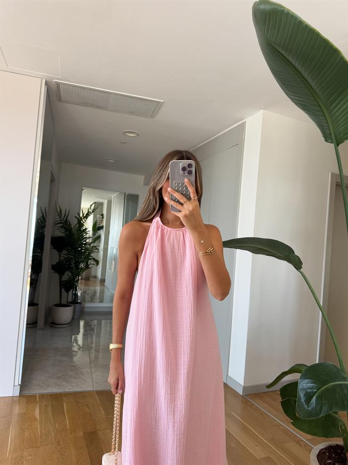 Melina Halter Yaka Elbise - Pembe