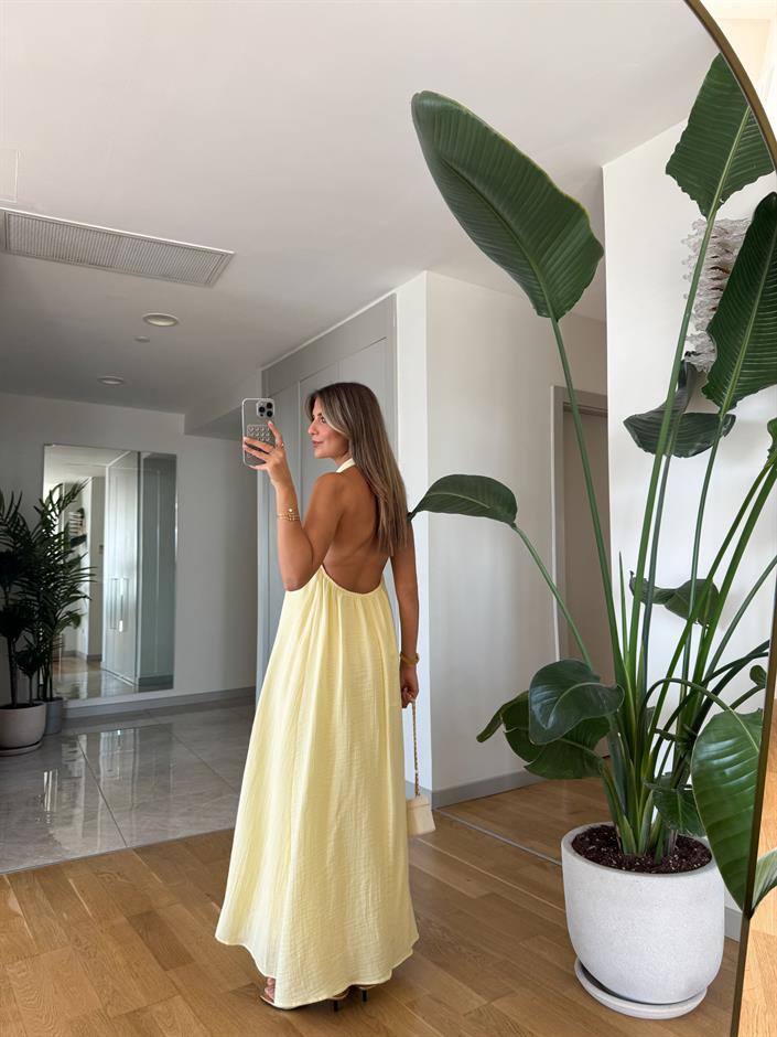 Melina Halter Yaka Elbise -Sarı