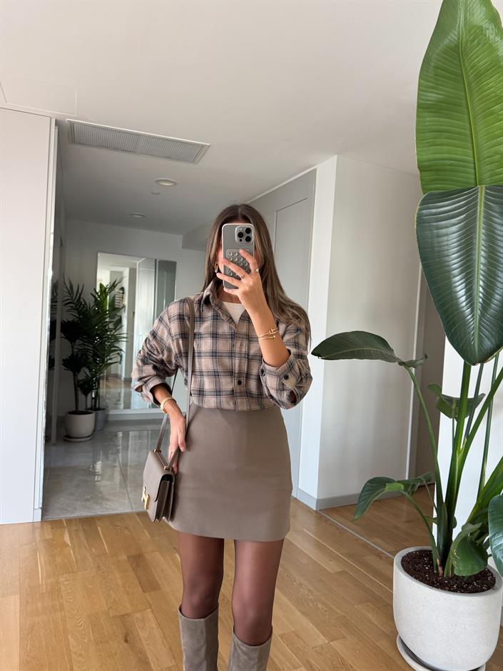 Meloni Ekose Gömlek - Bej