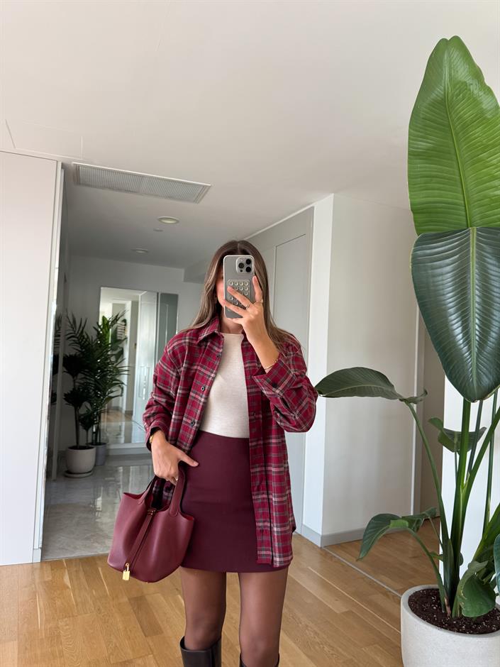 Meloni Ekose Gömlek - Bordo