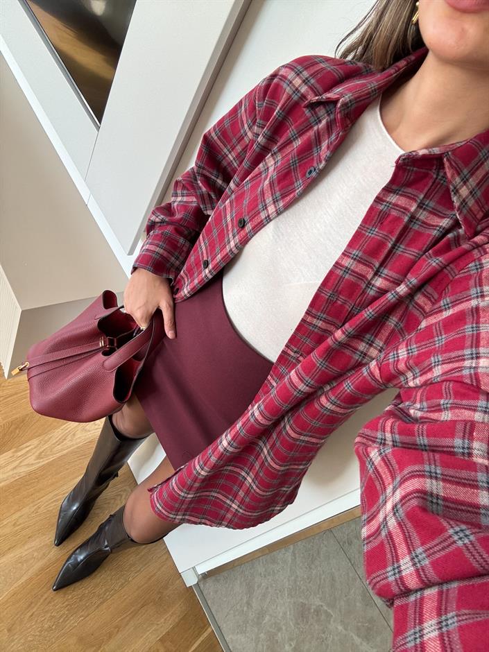 Meloni Ekose Gömlek - Bordo