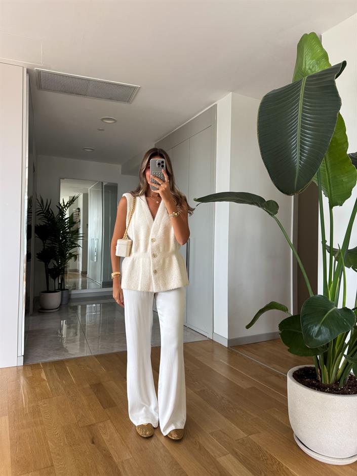 Messy Saten Pantolon - Ekru