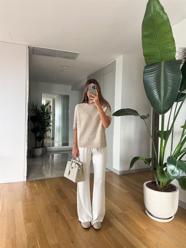 Messy Saten Pantolon - Ekru