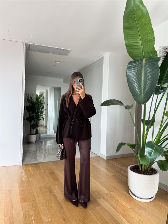 Messy Saten Pantolon - Kahve