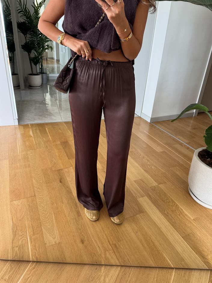 Messy Saten Pantolon - Kahve