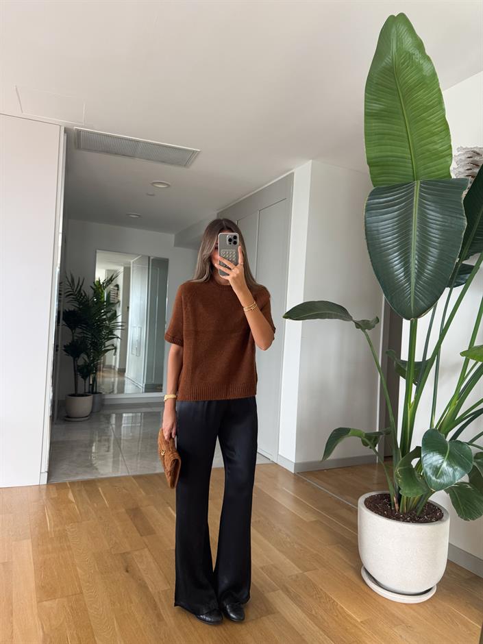 Messy Saten Pantolon - Siyah