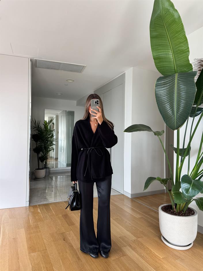 Messy Saten Pantolon - Siyah