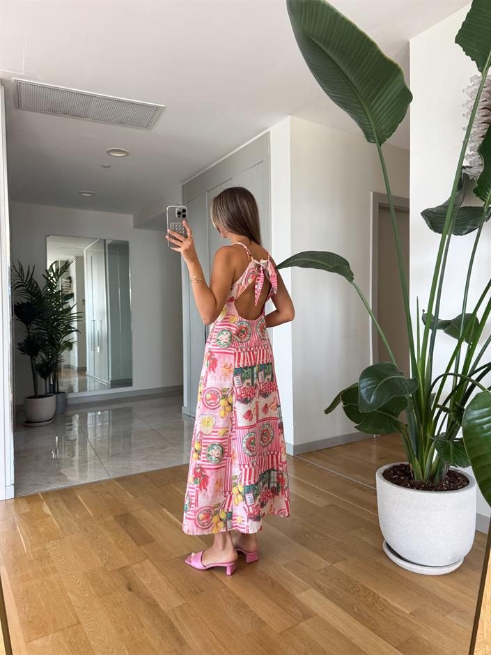 Meyve Baskılı Düğmeli Elbise 