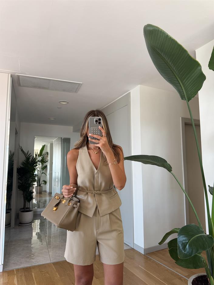 Michel Kemerli Halter Yaka Bluz- Camel 