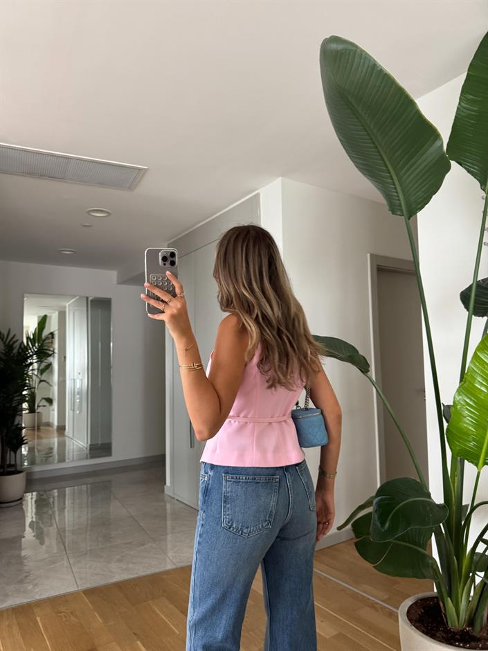 Michel Kemerli Halter Yaka Bluz - Pembe