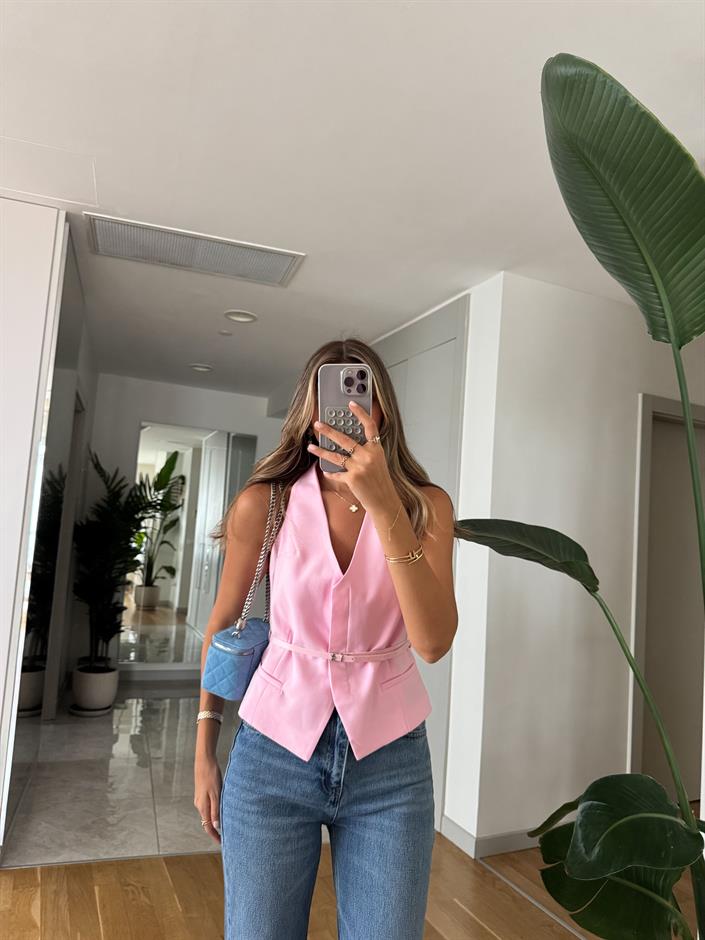 Michel Kemerli Halter Yaka Bluz - Pembe