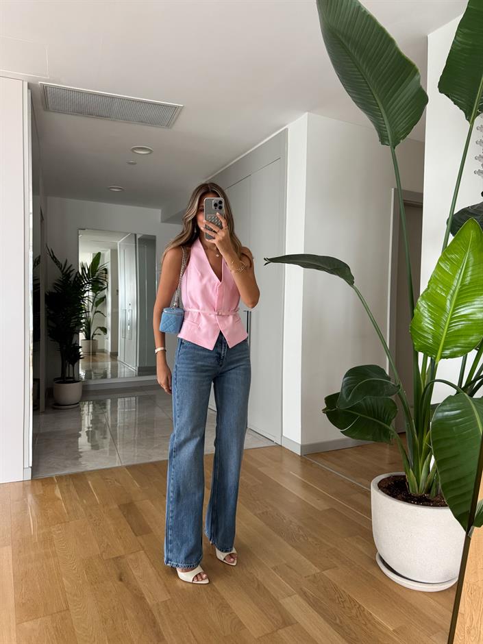 Michel Kemerli Halter Yaka Bluz - Pembe