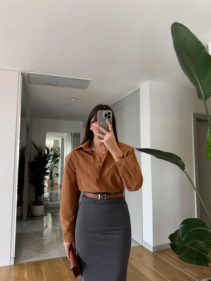 Mika Vatkalı Premium Gömlek-Camel