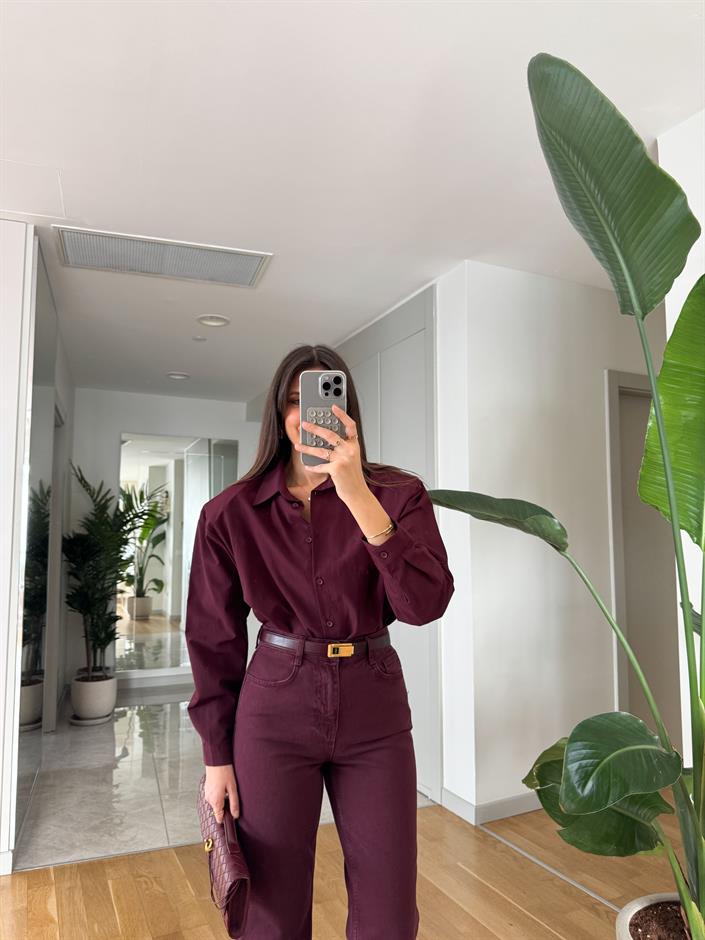 Mika Vatkalı Premium Gömlek-Mürdüm