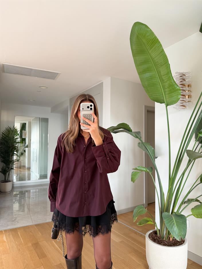Mila Poplin Gömlek - Bordo