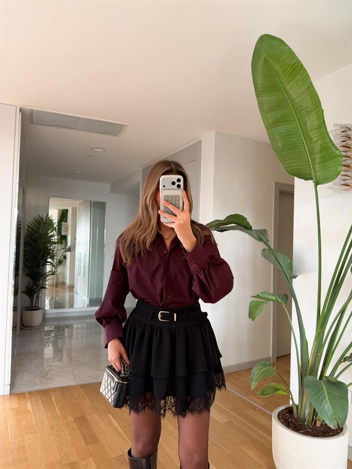 Mila Poplin Gömlek - Bordo