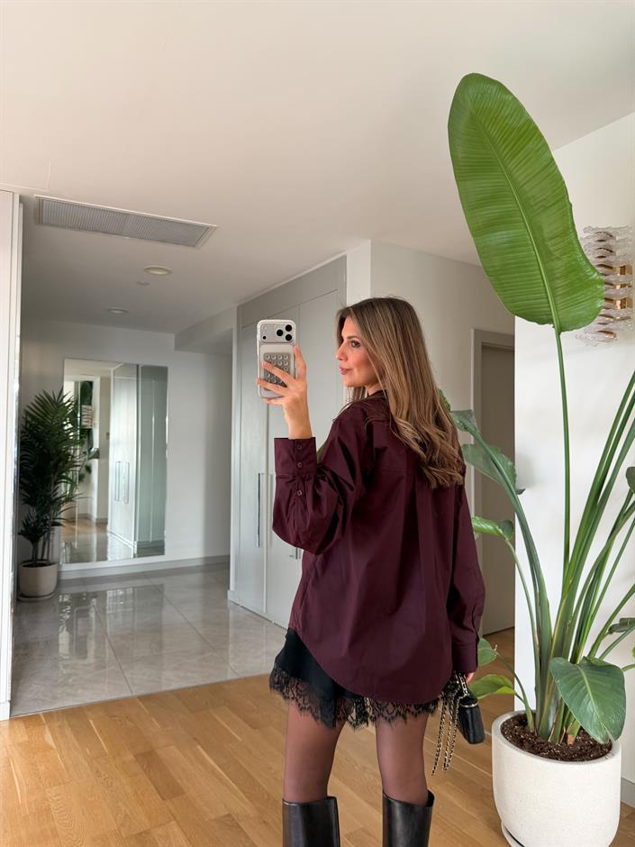 Mila Poplin Gömlek - Bordo