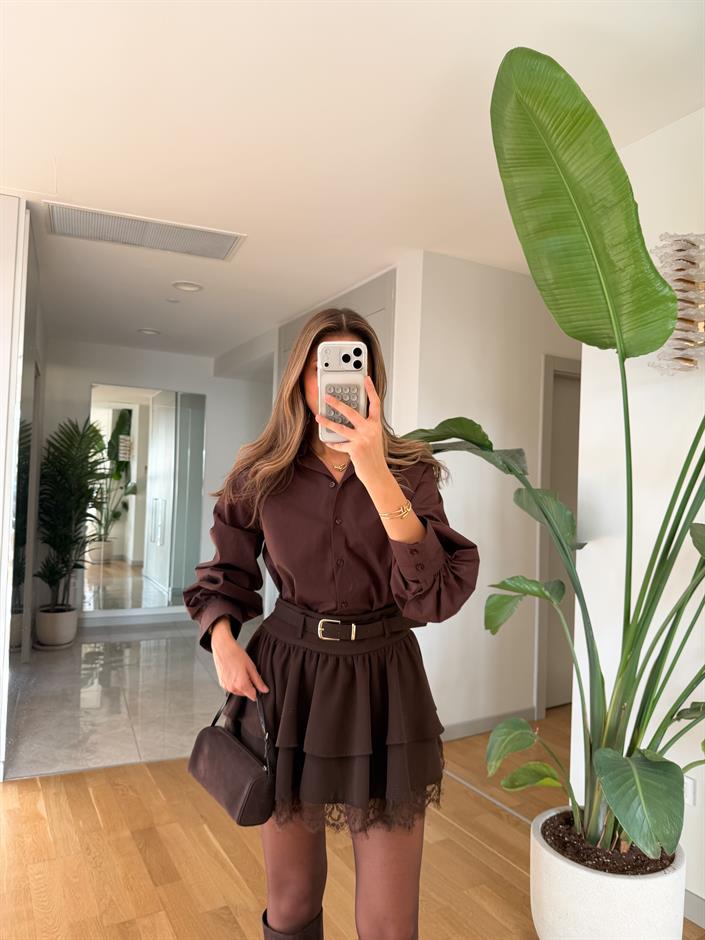 Mila Poplin Gömlek - Kahve