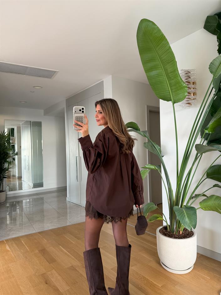 Mila Poplin Gömlek - Kahve