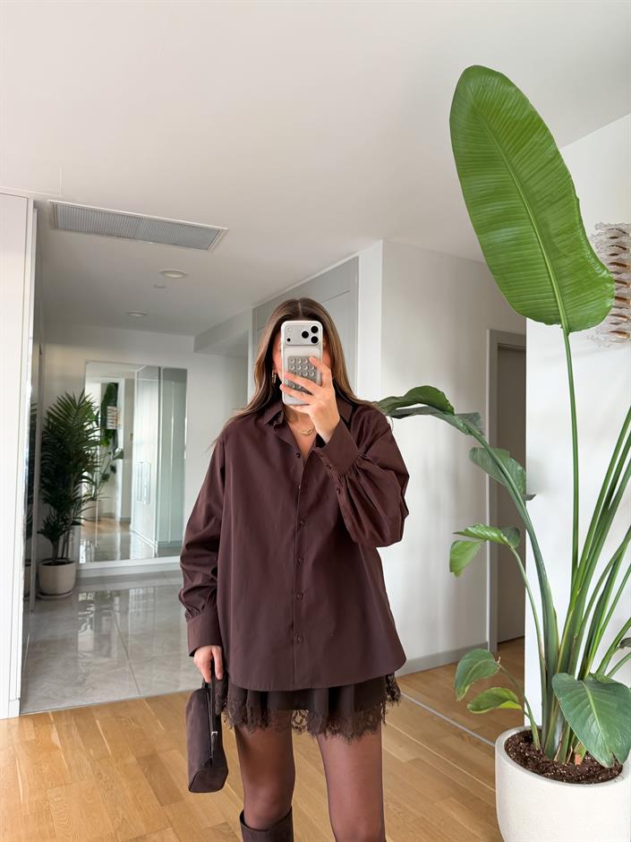 Mila Poplin Gömlek - Kahve