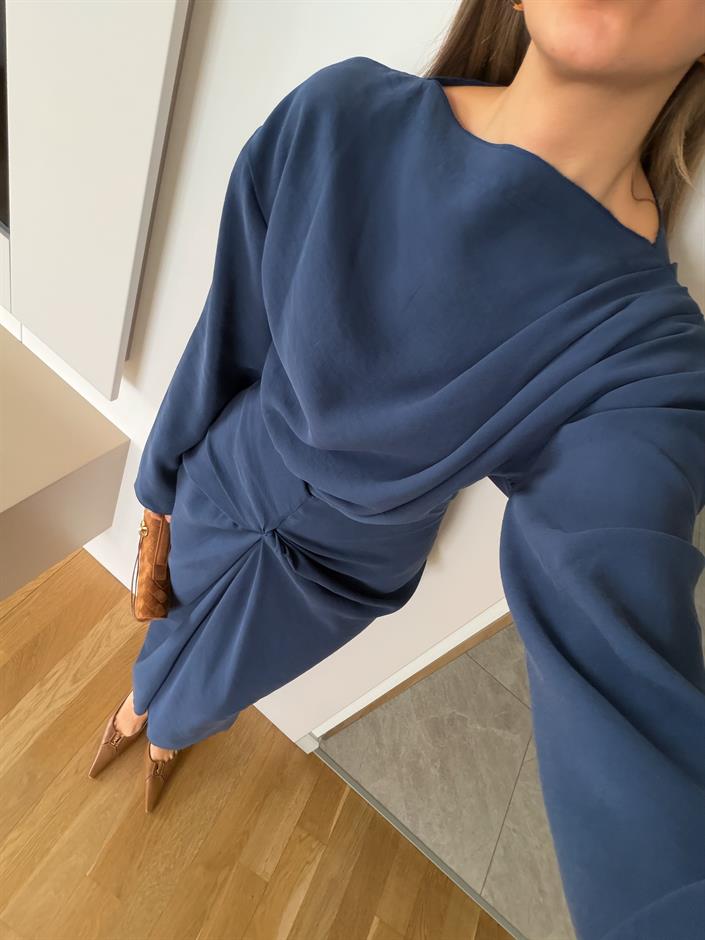 Mina Drapeli Tensel Etek Bluz Takım - İndigo