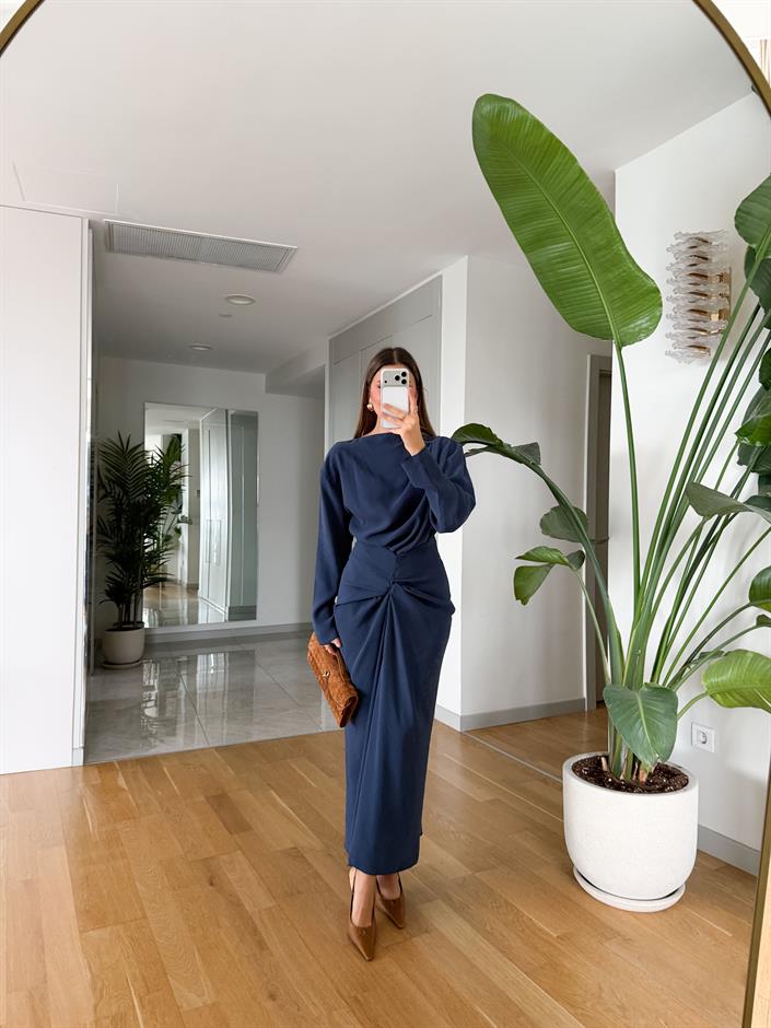 Mina Drapeli Tensel Etek Bluz Takım - İndigo