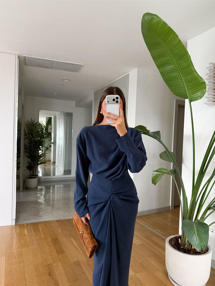 Mina Drapeli Tensel Etek Bluz Takım - İndigo