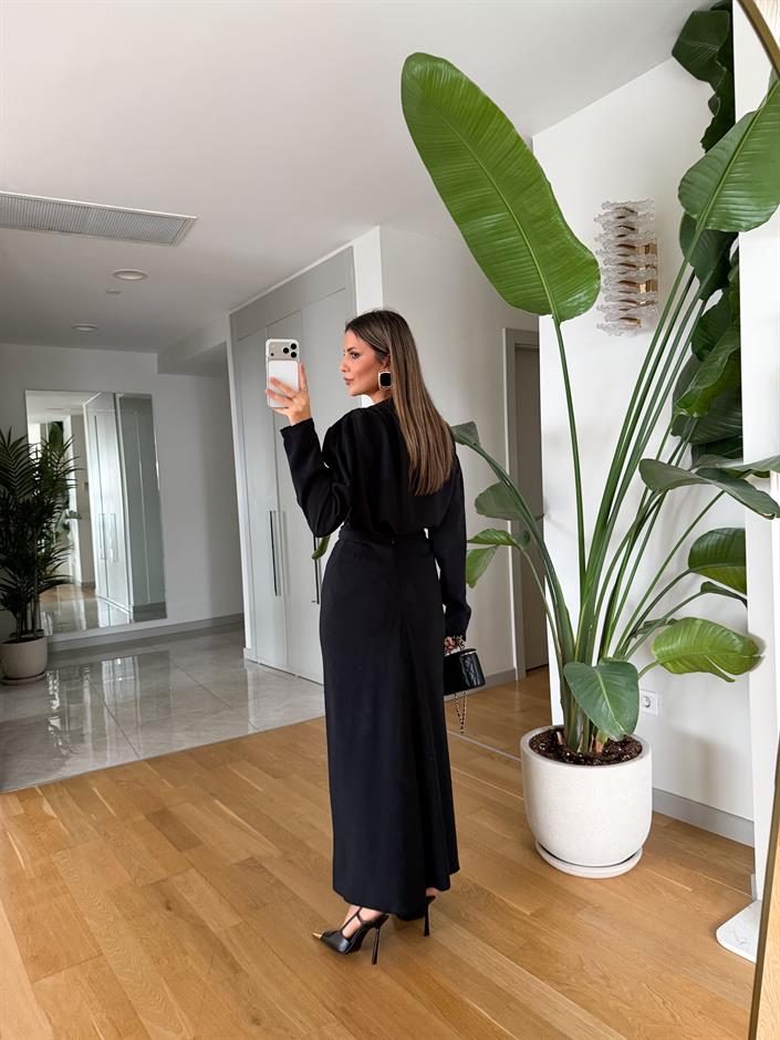 Mina Drapeli Tensel Etek Bluz Takım - Siyah