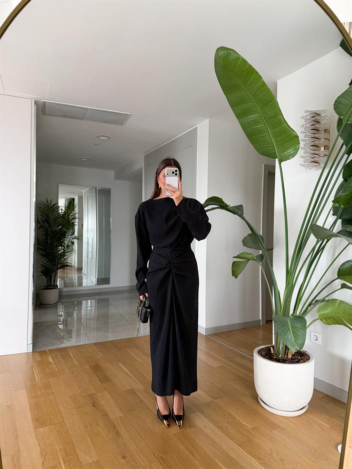 Mina Drapeli Tensel Etek Bluz Takım - Siyah